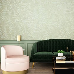 Galerie Wallcoverings Product Code 34003 - Hotel Wallpaper Collection - Green, Beige Colours - Botanical leaves design Design