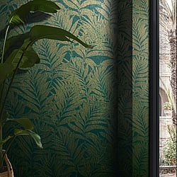 Galerie Wallcoverings Product Code 34007 - Hotel Wallpaper Collection - Green, Gold Colours - Botanical leaves design Design