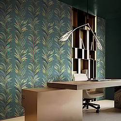 Galerie Wallcoverings Product Code 35905 - Ornamenta Wallpaper Collection - Green Blue Colours - Leaf Flourish Design