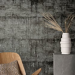 Galerie Wallcoverings Product Code 95025 - Natural Opulence Wallpaper Collection - Black Colours - This aged concrete effect wallpaper is the perfect choice if you want to bring a room up to date in a dramatic way. With a subtle emboss to create some structural depth, it comes in an on-trend black and silver colourway. Drawing on the textures of, and resembling the stippled texture of ancient plasterwork or faded limestone, this unusual wallpaper will be a warming welcome to your home. This will be perfect on all four walls or can be accompanied by a complementary wallpaper. Design