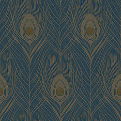 Galerie Wallcoverings Product Code AC60004 - Absolutely Chic Wallpaper Collection - Blue Yellow Metallic Colours - Peacock Feather Motif Design