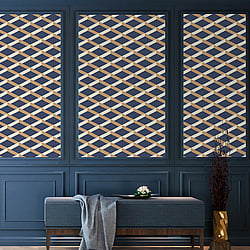 Galerie Wallcoverings Product Code DA23252 - Luxe Wallpaper Collection - Blue Yellow Colours - Shadow Trellis Design