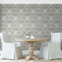 Galerie Wallcoverings Product Code ET12105 - Arts and Crafts Wallpaper Collection - Grey Taupe Blue White Colours - Floral Hydrangea Design