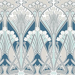 Galerie Wallcoverings Product Code ET12414 - Arts and Crafts Wallpaper Collection - Aegean Blue & Dewdrop Colours - Dragonfly Damask Design