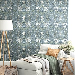 Galerie Wallcoverings Product Code ET12602 - Arts and Crafts Wallpaper Collection - Blue Sage Cream Colours - Ogee Flora Design