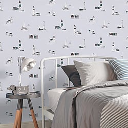 Galerie Wallcoverings Product Code G23311 - Deauville 2 Wallpaper Collection - Green Grey White Colours - Beach Huts Design