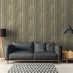 Galerie Wallcoverings Product Code WW22211 - The Woods And Wicker Wallpaper Collection - Brown Cream Yellow Colours - Reclaimed Wood Effect Motif Design