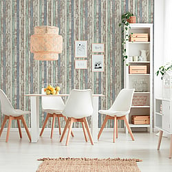 Galerie Wallcoverings Product Code WW22234 - The Woods And Wicker Wallpaper Collection - Blue Brown White Colours - Narrow Wood Stripe Effect Motif Design