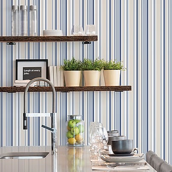 Galerie Wallcoverings Product Code SY33963 - Simply Stripes 2 Wallpaper Collection - Navy Blue Beige Colours -  
